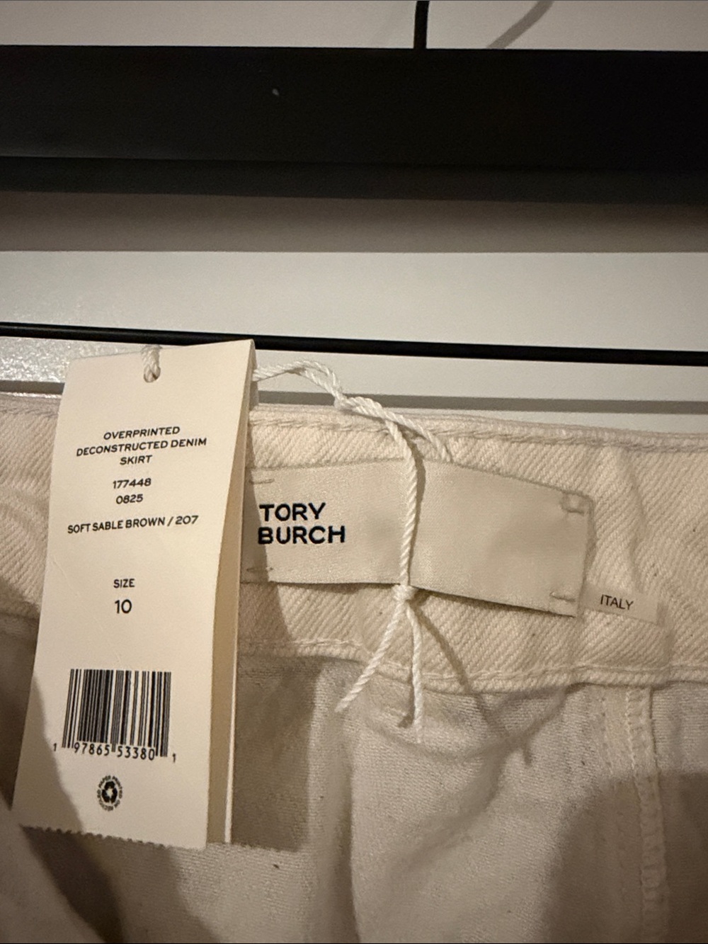 Tory Burch Washed Black Denim Midi Skirt with Cream Side Stripe - Picture 3 of 3